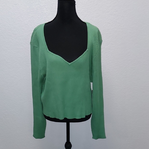 Celebrity Pink Sweaters - Celebrity Pink Vibrant Green Ribbed Top